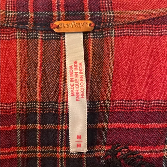 Free People Ezra Embroidered Red Plaid Bell Sleeve Top - Picture 6 of 8